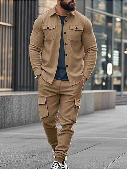 Men’s Fleece Lapel Jacket – Single-Breasted Outerwear with Pockets, Casual European Style for Autumn & Winter