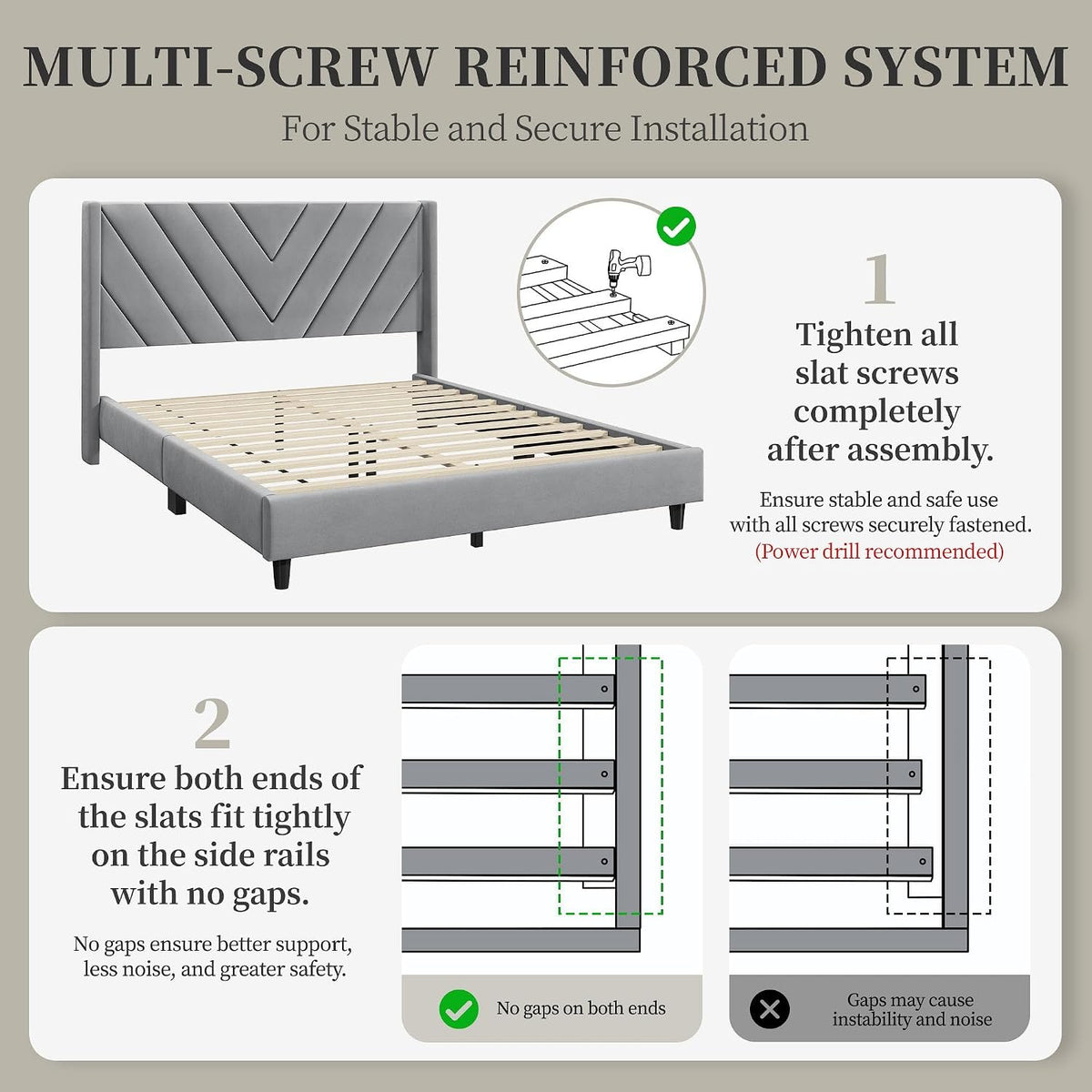 Queen Bed Frame with Chevron Channel-Tufted Headboard