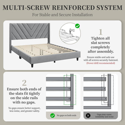 Queen Bed Frame with Chevron Channel-Tufted Headboard