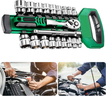 Comprehensive Socket Sleeve Wrench Set – Auto Repair Ratchet Spanner Kit with 1/4, 3/8, 1/2 Drive Sizes for Multi-Purpose Use