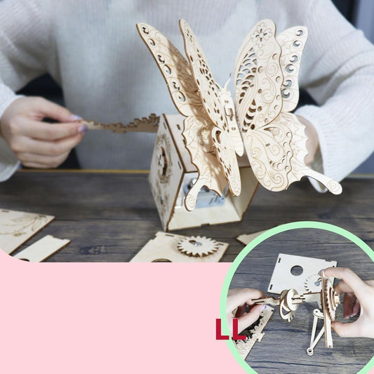 Wooden Butterfly Music Box Puzzle – 3D Hand-Assembled Mechanical Model Gift with Melody for Special Occasions