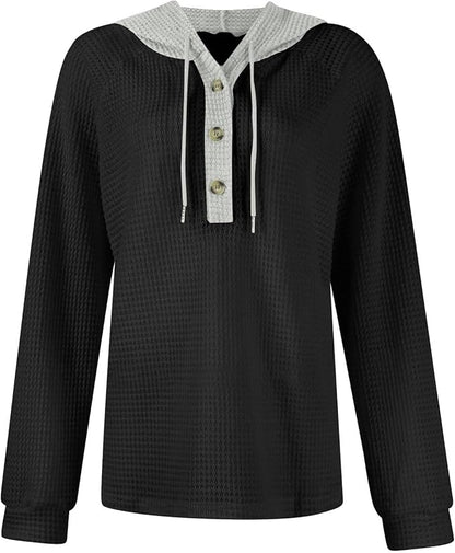 Casual Oversized Hooded Sweatshirt – Button Loose Round Neck Harajuku Streetwear for Sporty Comfort for Women