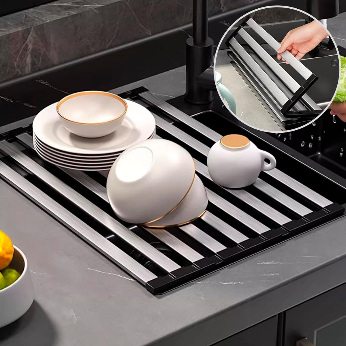 Foldable Stainless Steel Kitchen Sink Drainer – Retractable Dish Storage Rack and Multi-Purpose Bowl Basket for Everyday Kitchen Use