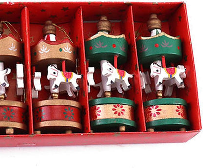 Wooden Carousel Horse Ornaments – Merry-Go-Round Christmas Tree Hanging Pendants for Home, Holiday Parties, Festive Décor & Seasonal Displays
