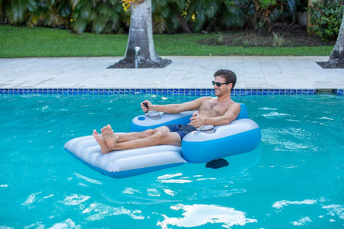 Motorized Pool Lounger - Inflatable Ride-On Water Float with Twin Electric Motors and Joystick Steering