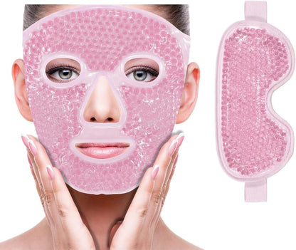 Reusable Full Face Ice Mask – Cooling Compression Therapy for Puffiness, Migraines, Redness Relief & Post-Skincare Recovery
