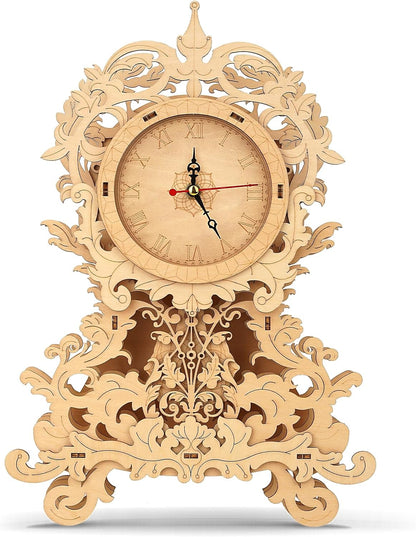 DIY Wooden Clock Puzzle Model Kit – 3D DIY Desktop Architectural Building Blocks with Functional Clock for Home Decor and Gifts