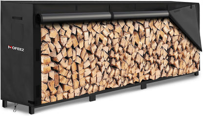 Heavy-Duty Firewood Storage Rack – 4-Foot Outdoor Wood Holder with Waterproof Cover for Logs, Blankets, and Patio Organization