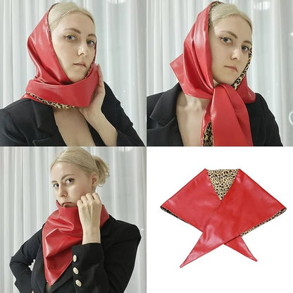 PU Leather and Leopard Bandana Headscarf – Handmade Hairscarf for Bold Style, Festival Wear & Artistic Statement Accessory