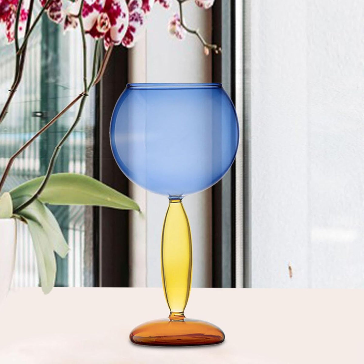 Color-Block Glass Cups – High Borosilicate Spherical Drinkware for Wine, Tea & Cold Beverages