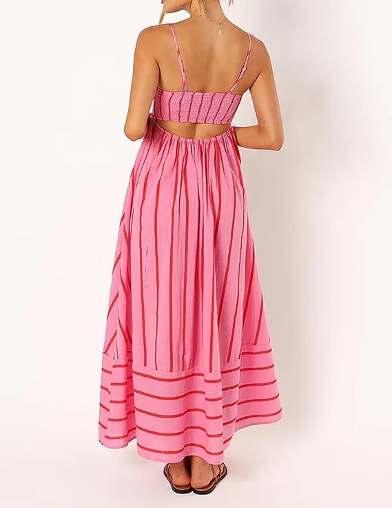 Striped Suspender Swing Dress for Women – Sleeveless, Backless Casual Vestido, Perfect for Weddings, Vacations & Summer Chic