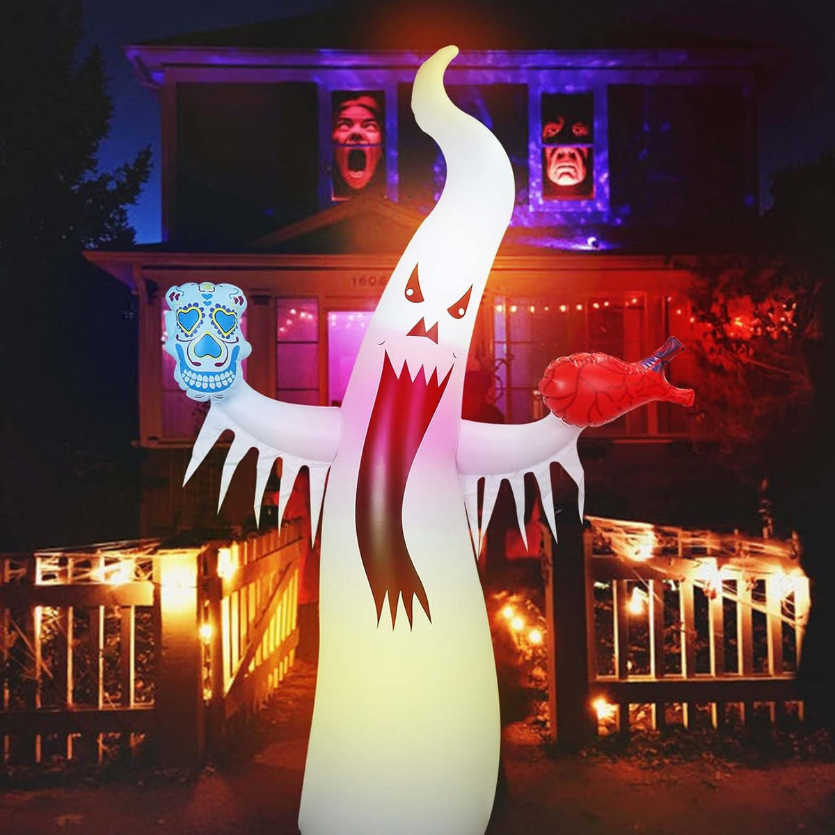 Halloween Inflatable Ghost with Remote – Luminous Flashing LED Horror Decoration for Outdoor Courtyard Haunted Houses and Spooky Party Props