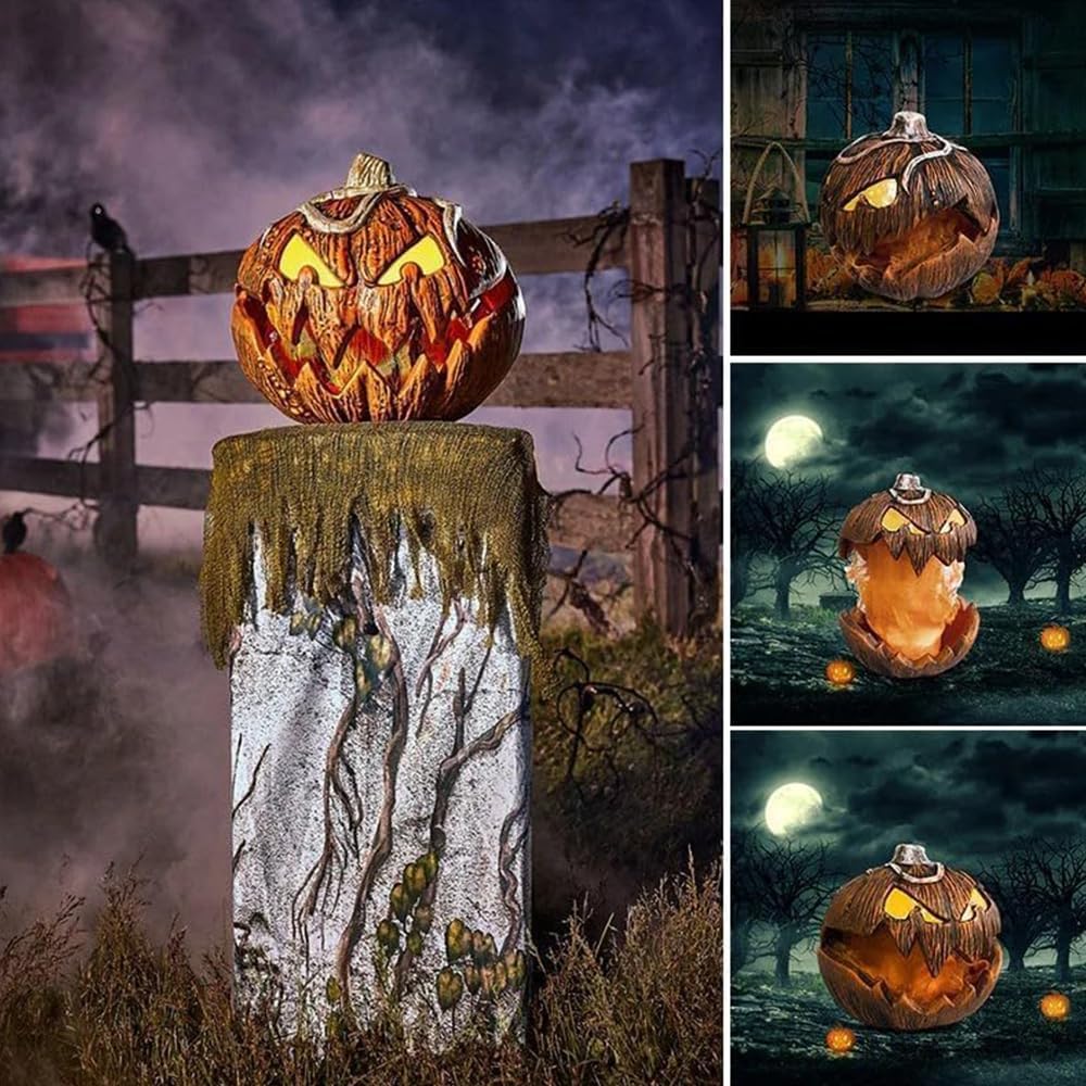 Halloween Talking Pumpkin Decoration – Sound-Activated Light-Up Pumpkin Head with Thrilling Effects for Haunted House Props and Party Cosplay Supplies