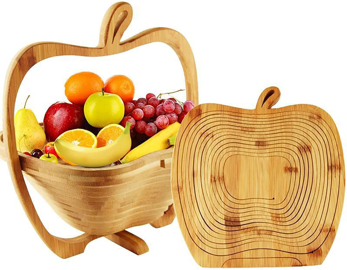 Bamboo Folding Fruit Basket & Cutting Board – Collapsible Vegetable Tray Doubles as Chopping Block & Space-Saving Food Storage Solution