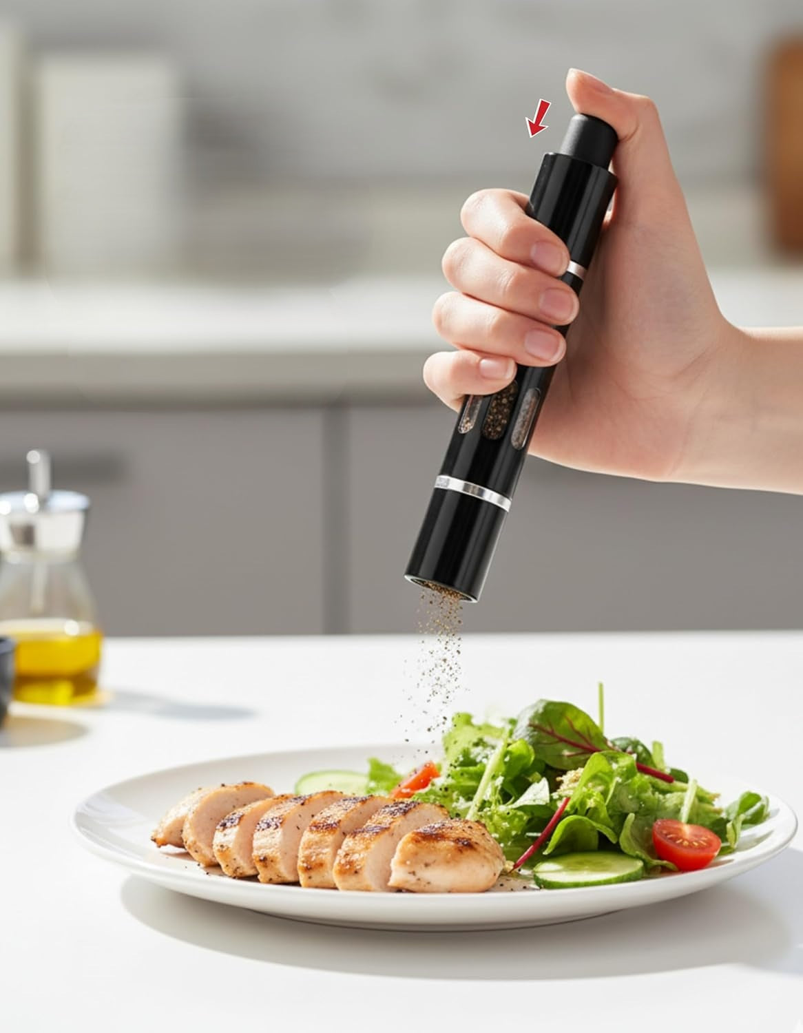 Manual Aluminum Alloy Pepper Grinder – Thumb Push Button Design for Sea Salt & Spice Grinding at Home or BBQ