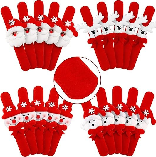 Christmas Plush Clap Bracelet Set – Cute Elk & Snowman Slap Wrist Bands for Kids, Holiday Gifts, Games & New Year Decorations