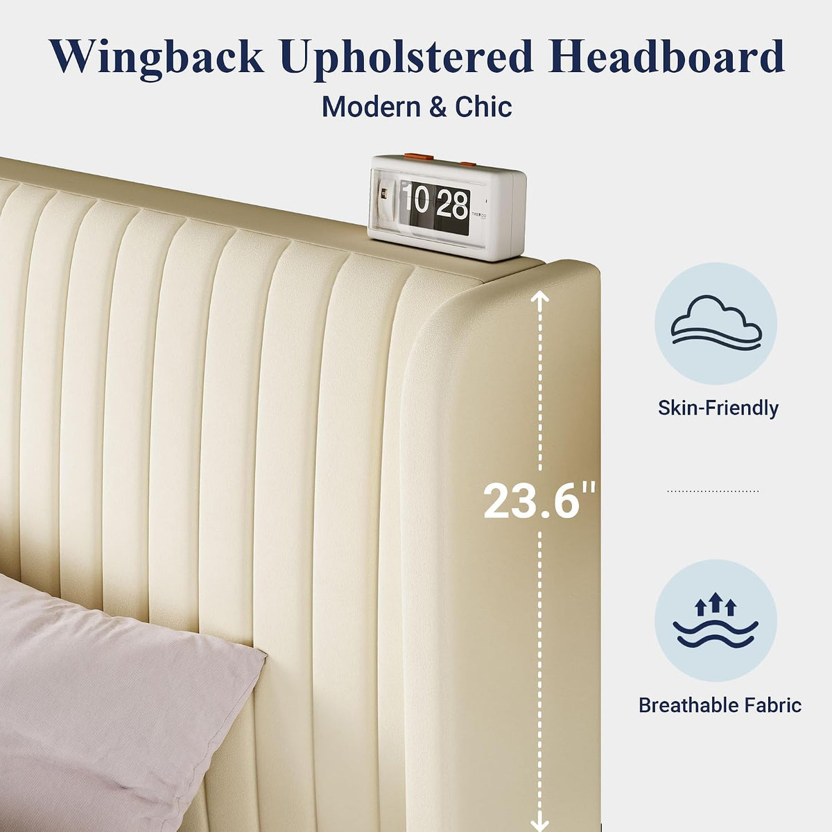 Queen Size Velvet Bed Frame | Vertical Channel Tufted Wingback Headboard