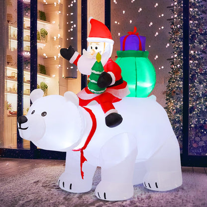 Inflatable Santa Riding Polar Bear – 2.1M Tall Christmas Outdoor Blow-Up Decoration with LED Lighting for Gardens, Yards, and Holiday Displays