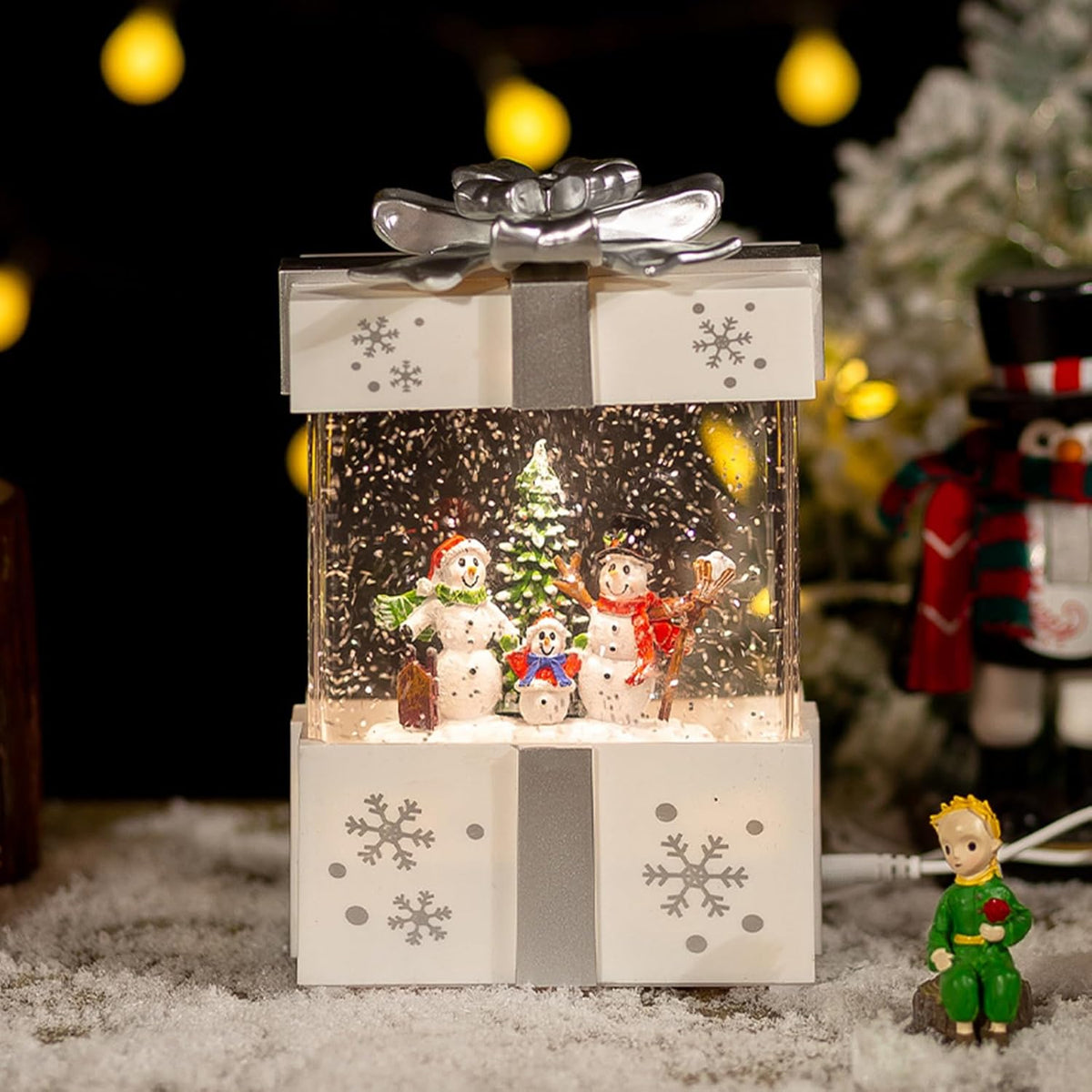 Christmas Popcorn Scene Music Gift Box – Rotating Santa Village Decor, Light-Up Table Ornament for Kids, Parties & Festive Homes