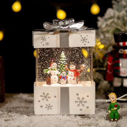 Christmas Popcorn Scene Music Gift Box – Rotating Santa Village Decor, Light-Up Table Ornament for Kids, Parties & Festive Homes