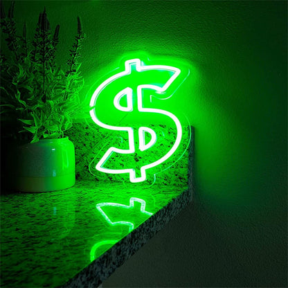 Dollar LED Neon Sign – USB Wall Light for Bar, Pub, Club, and Bedroom Decoration with Cool Money Design