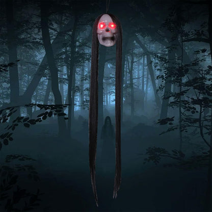 Halloween Hanging Ghost Skeleton Props – 30pcs LED Light-Up Horror Figures with Long Hair for Haunted House, Bar, and Party Decor
