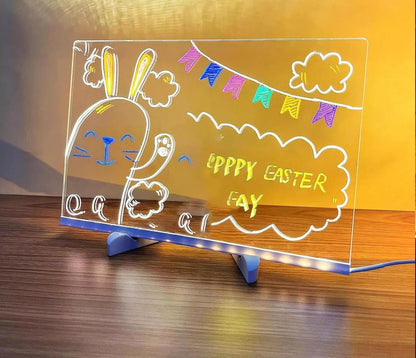 LED Note Board with Night Light & 7 Color Pens – Erasable Acrylic DIY Message Board, Kids Drawing Board & Creative Mother’s Day Gift