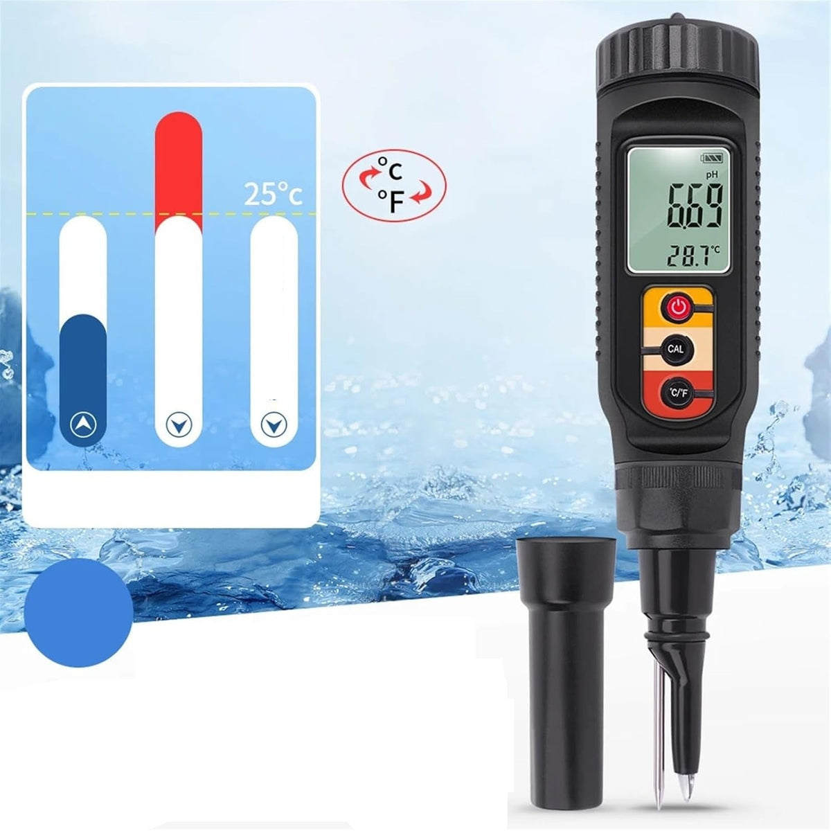 Digital pH Meter with LCD Backlight – 2-in-1 High Precision pH & Temperature Tester for Food Processing