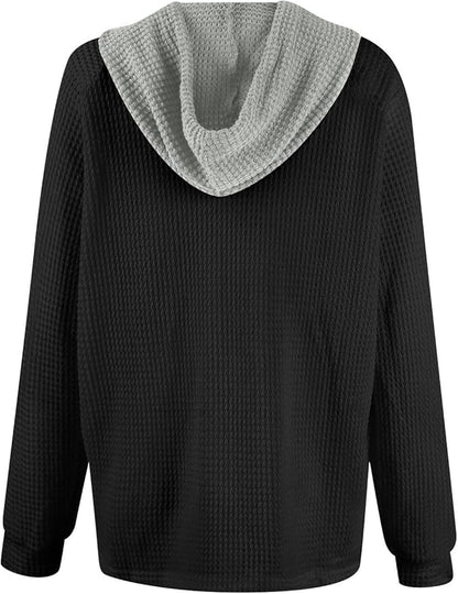 Casual Oversized Hooded Sweatshirt – Button Loose Round Neck Harajuku Streetwear for Sporty Comfort for Women