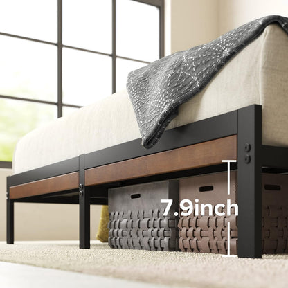 Bamboo and Metal Platform Bed Frame, Sturdy Steel Frame