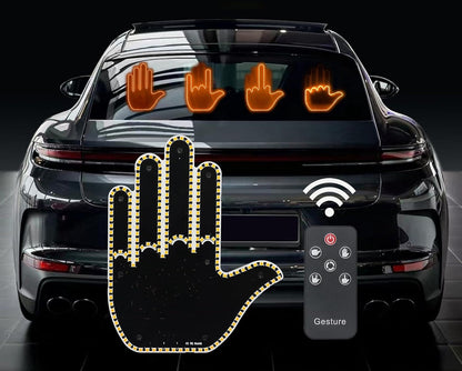 Funny Car Finger Light with Remote – Amber Middle Fingertip Gesture Brake Light Warning Sign for Road Rage, Novelty Auto Accessories, Night Driving Safety