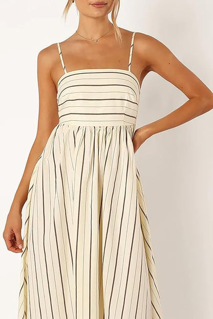 Striped Suspender Swing Dress for Women – Sleeveless, Backless Casual Vestido, Perfect for Weddings, Vacations & Summer Chic