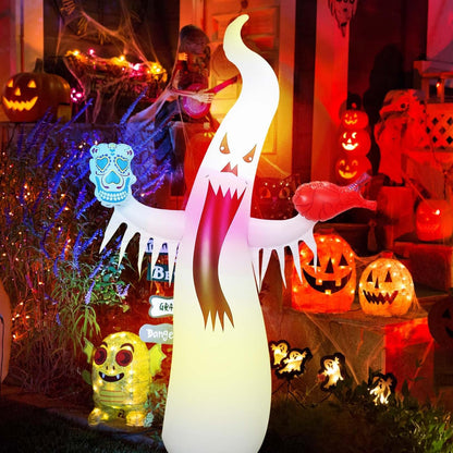Halloween Inflatable Ghost with Remote – Luminous Flashing LED Horror Decoration for Outdoor Courtyard Haunted Houses and Spooky Party Props