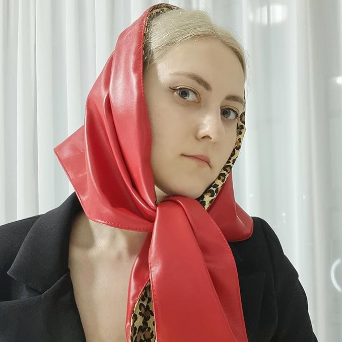PU Leather and Leopard Bandana Headscarf – Handmade Hairscarf for Bold Style, Festival Wear & Artistic Statement Accessory