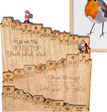 Wooden Christmas Advent Calendar House - 25-Day Countdown Display with Drawers, Festive Holiday Gift Organizer for Home & New Year Decor