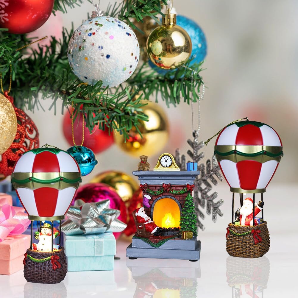 Santa & Snowman Hot Air Balloon Ornament – LED Glowing Christmas Decoration for Bedroom, Tabletop & Festive New Year Home Décor