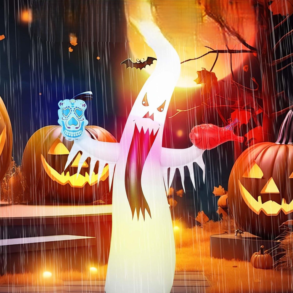 Halloween Inflatable Ghost with Remote – Luminous Flashing LED Horror Decoration for Outdoor Courtyard Haunted Houses and Spooky Party Props