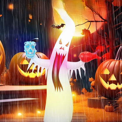 Halloween Inflatable Ghost with Remote – Luminous Flashing LED Horror Decoration for Outdoor Courtyard Haunted Houses and Spooky Party Props