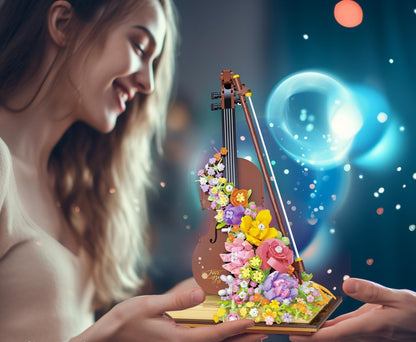 Mini Piano & Violin Building Block Set – DIY Musical Instrument Model with Eternal Flower Decor, Creative Gift for Children’s Birthdays