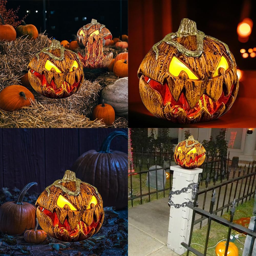 Halloween Talking Pumpkin Decoration – Sound-Activated Light-Up Pumpkin Head with Thrilling Effects for Haunted House Props and Party Cosplay Supplies