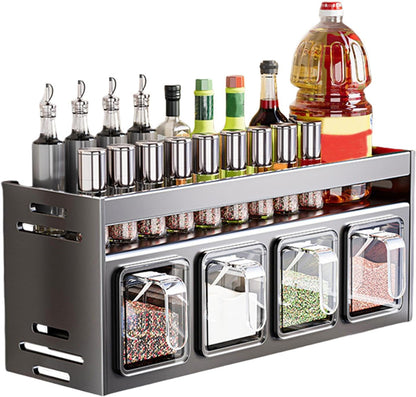 Stainless Steel Wall-Mounted Spice Rack – Multi-Functional Jar Organizer for Kitchen Storage, Wall Box Tray for Herbs, Condiments