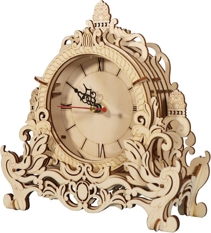 DIY Wooden Clock Puzzle Model Kit – 3D DIY Desktop Architectural Building Blocks with Functional Clock for Home Decor and Gifts