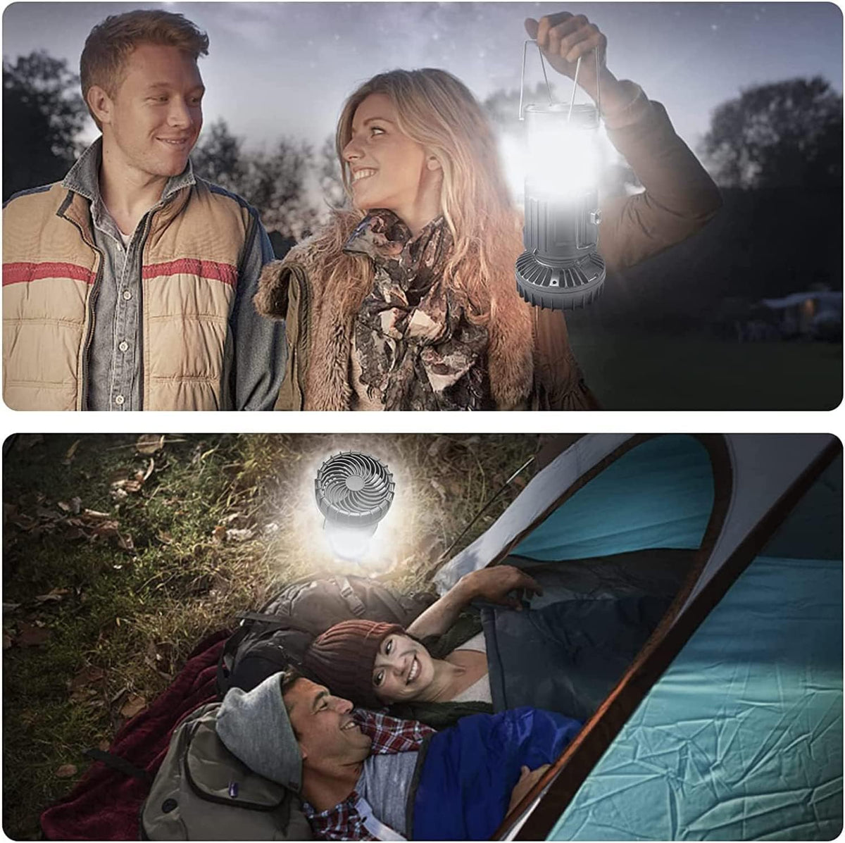 Rechargeable Camping Lantern & Fan – Multifunctional LED Light with Solar Charging, Emergency Power, & Outdoor Portability