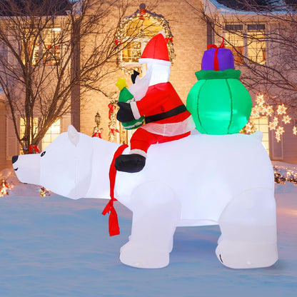 Inflatable Santa Riding Polar Bear – 2.1M Tall Christmas Outdoor Blow-Up Decoration with LED Lighting for Gardens, Yards, and Holiday Displays