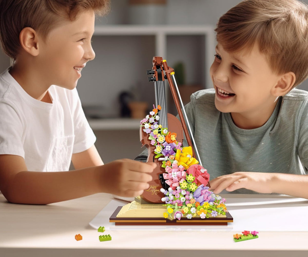 Mini Piano & Violin Building Block Set – DIY Musical Instrument Model with Eternal Flower Decor, Creative Gift for Children’s Birthdays