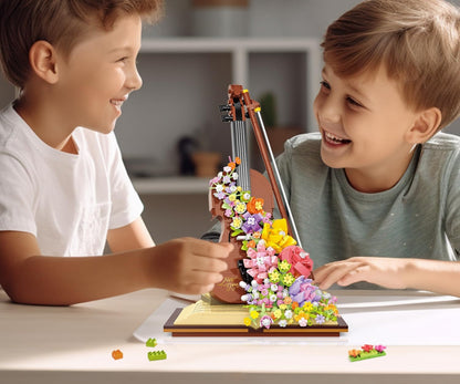 Mini Piano & Violin Building Block Set – DIY Musical Instrument Model with Eternal Flower Decor, Creative Gift for Children’s Birthdays