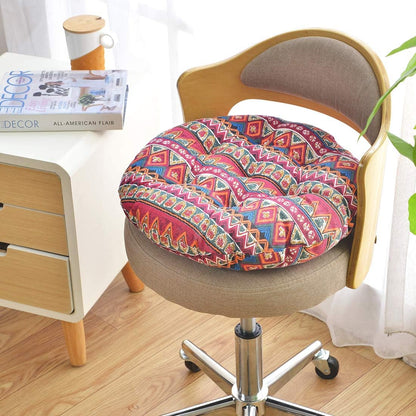 Bohemian Round Floor Cushion – Thick Cotton Linen Futon Pillow with Blue Floral Pattern, Perfect for Yoga, Meditation, Bay Window Seating, or Cozy Living Room Decor