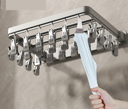 Three-Fold Clothes Drying Rack – Large Laundry Organizer with Rods, Clips for Pants, Towels, Gloves; Space-Saving Design for Indoor or Outdoor Drying