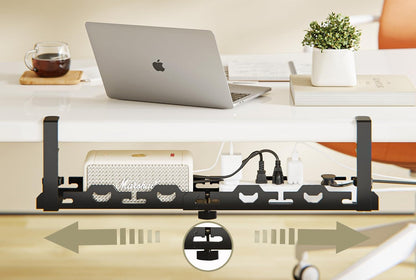Telescopic Under-Table Storage Rack – Durable Metal Cable Management Tray with Punch-Free Installation for Office, Home Desks, or Wire Organization