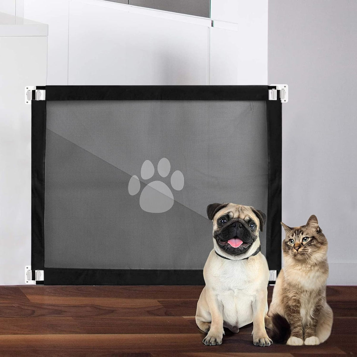 Portable Folding Pet Safety Gate – Durable Mesh Barrier for Dogs and Puppies, Easy Installation, Compact Storage, and Space-Saving Design